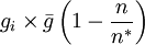g_i \times \bar{g} \left(1- \frac{n}{n^{*}}\right)